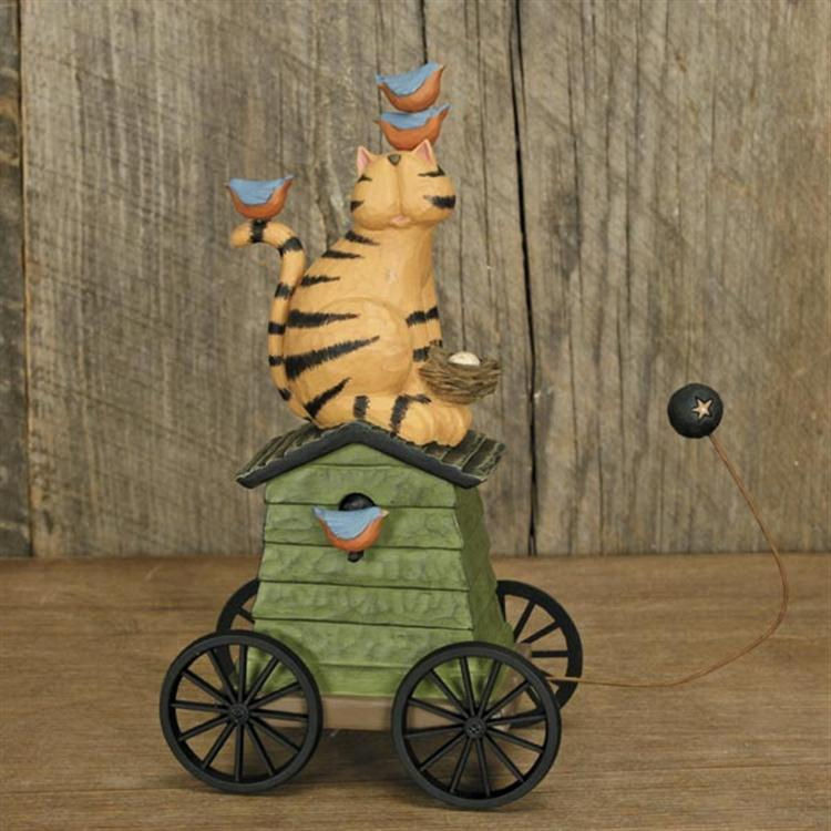 Cat Sitting on Birdhouse Decoration