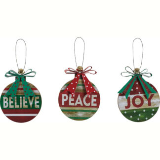 Christmas Believe, Peace and Joy Wood Ornaments