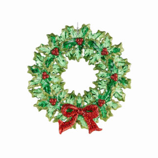 Holly Wreath with Bow Ornament