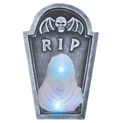 White Light Up Ghost Head RIP Tombstone