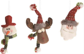 Plush Snowman, Moose, Santa Ornament