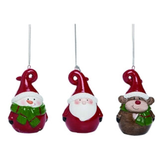 Round Snowman, Santa & Reindeer Ornaments