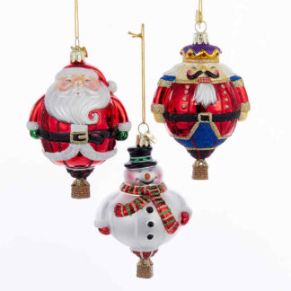 Santa, Nutcracker or Snowman Glass Hot Air Balloon Ornament