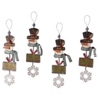 Snowman with dangling snowflake ornament