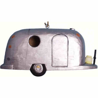 Windstream silver trailer shaped birdhouse.