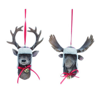Winter Deer and Moose Head Ornament