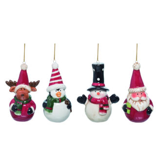 Winter Moose, Penguin, Snowman, Santa Ornaments